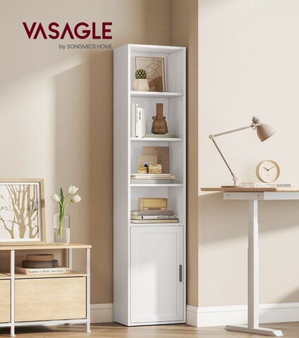 Biblioteca ingusta, Vasagle, 31.8x24x175 cm, PAL/MDF, alb cloud