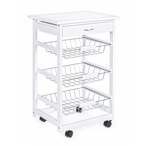 Carucior cu 3 cosuri, big chef, bizzotto, 47x37x75 cm, lemn de pin/ceramica, alb
