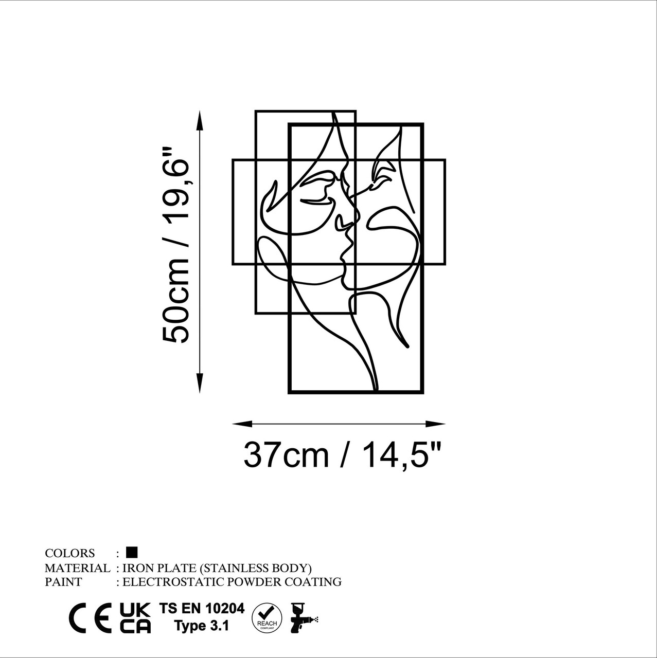 Decoratiune de perete, Love, Dimensiune: 50 x 37 cm, Negru - view 6