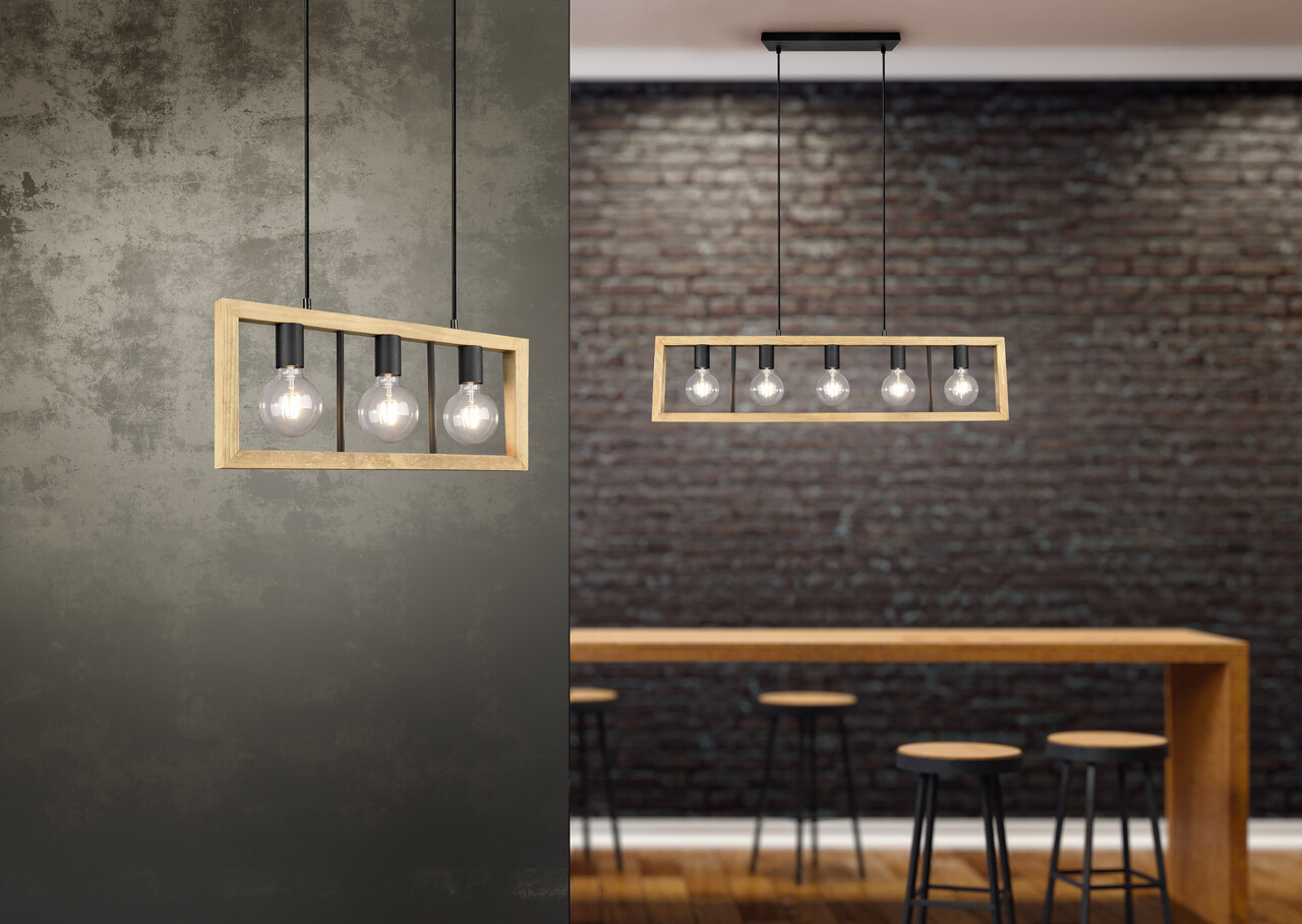 Lustra Agra, TRIO, 60x8.5x150 cm, 13.5W, 3x E27, metal, negru mat/natur - 1 | YEO
