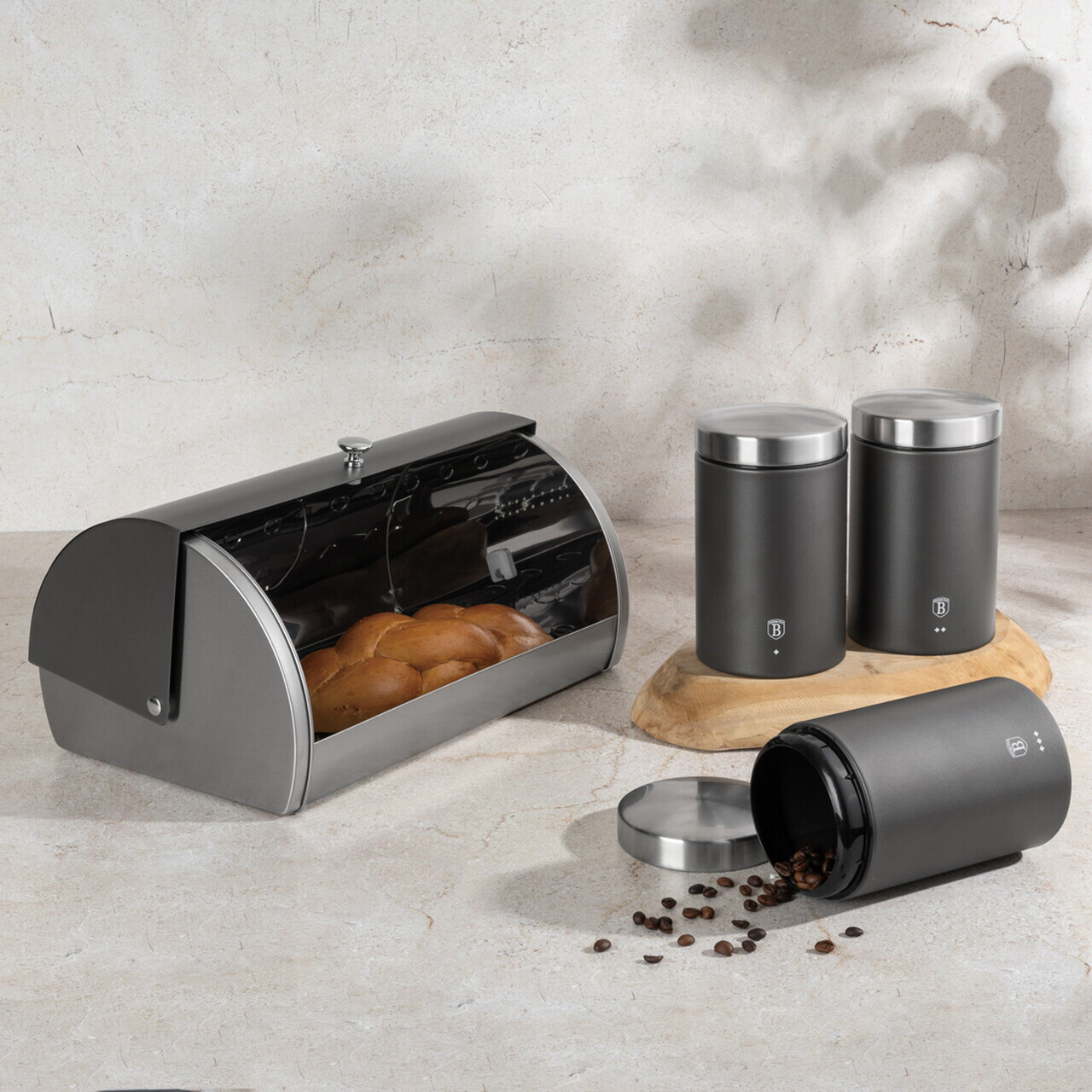 Set cutie pentru paine si 3 recipiente Berlinger Haus, Anthracite, 38.5x28x18.5 cm, inox, antracit mat/argintiu - imagine 6