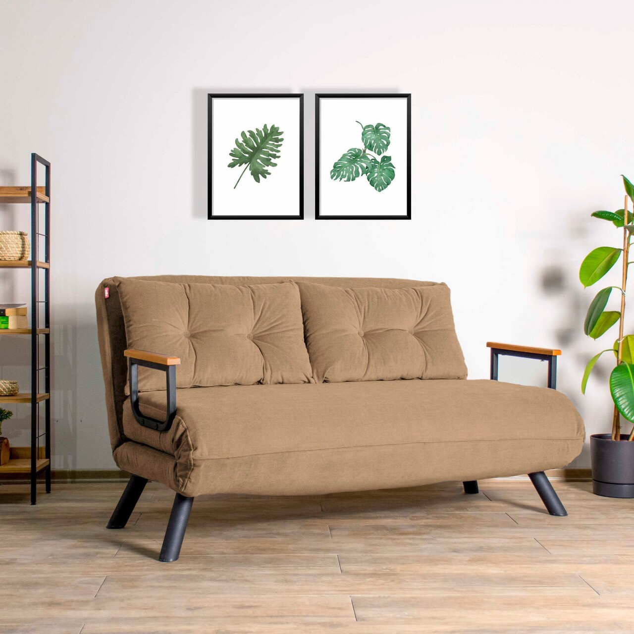 Canapea extensibilă cu 2 locuri, Futon, 859FTN2870, Metal , Maro deschis