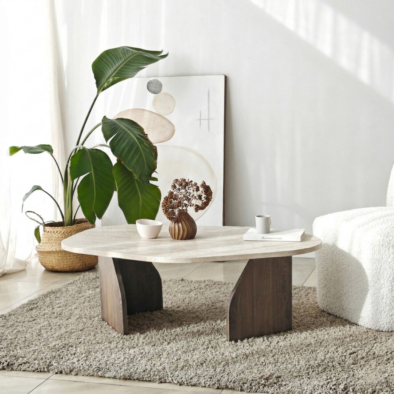 Masuta de cafea, Hanah Home, Rock, 100x35x60 cm, PAL, Travertin / Nuc — imaginea 3
