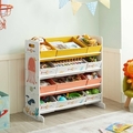 Organizator jucarii / mobilier camera copilului, Songmics, cu 12 cutii textile, 83x38x78 cm, MDF, multicolor