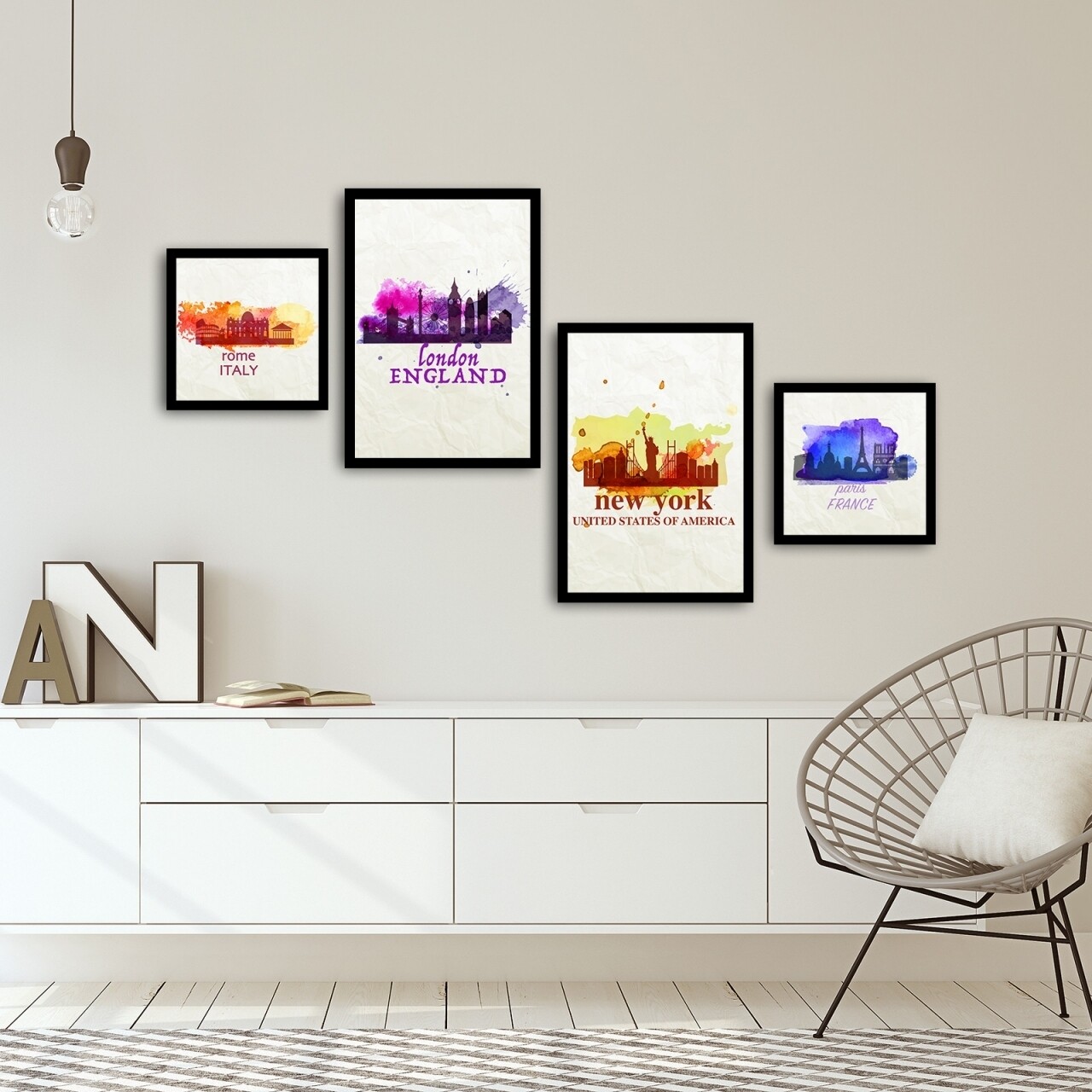 Set 4 Tablouri Decorative, Alpha Wall, Big Cities, 30x30/35x50 Cm