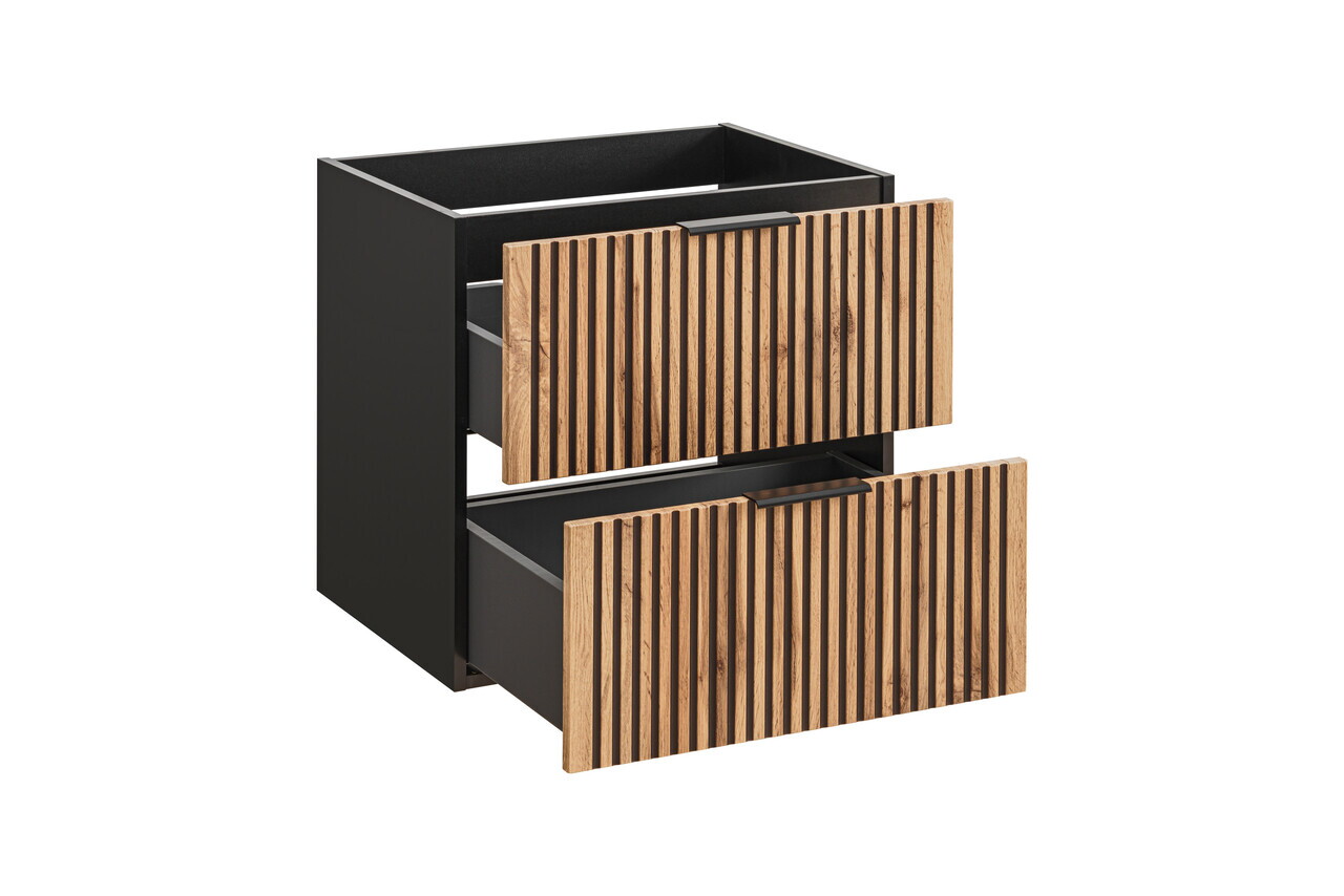 Set dulap de baie cu lavoar si sifon, 60 cm, Xilo, Comad, MDF/PAL laminat, stejar wotan/ gri piatra — imaginea 4