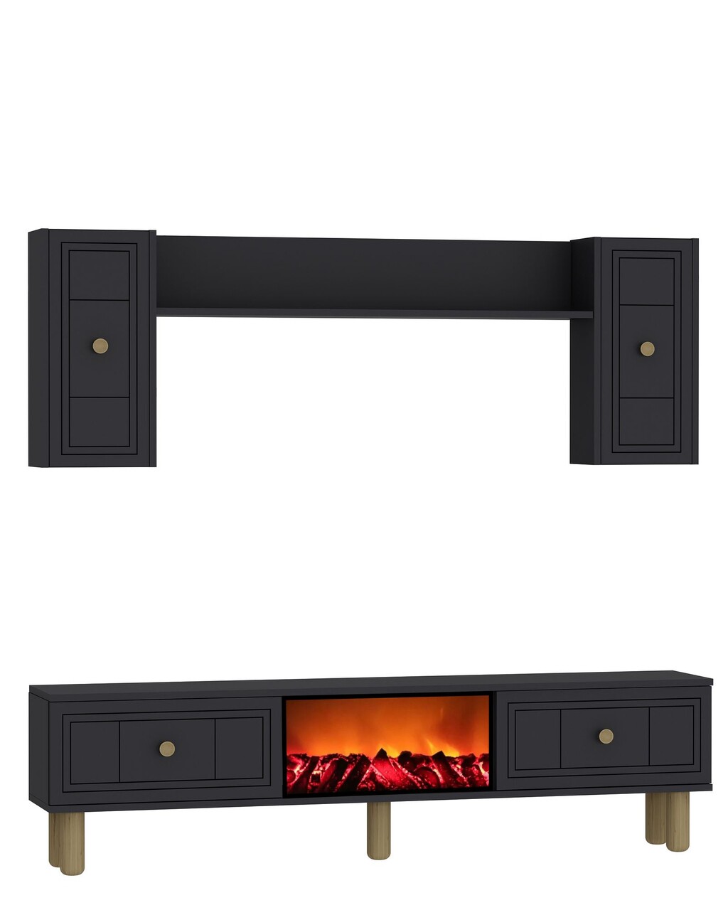 Comoda TV, Hanah Home, Dario Bohem Fireplace, 150x44.6x29.6 cm, PAL , Antracit - imagine 4