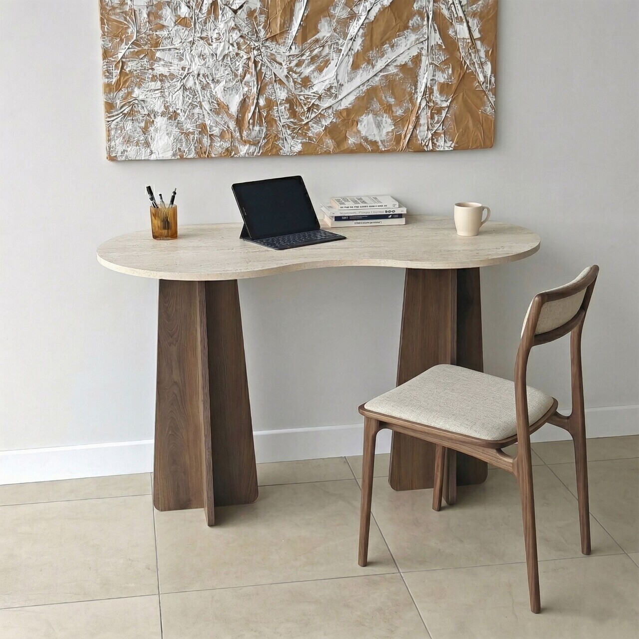 Birou Hanah Home Infini 120x75x60 cm PAL MELAMINAT Travertin / Nuc