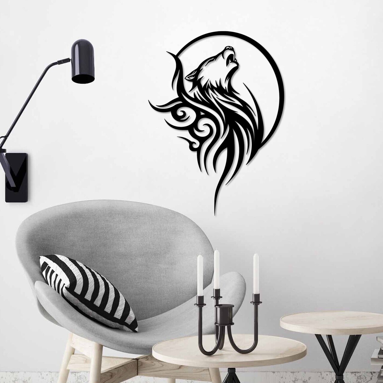 Decoratiune de perete, Wolfmoon, Dimensiuni: 53 x 39 cm, Negru — imaginea 2