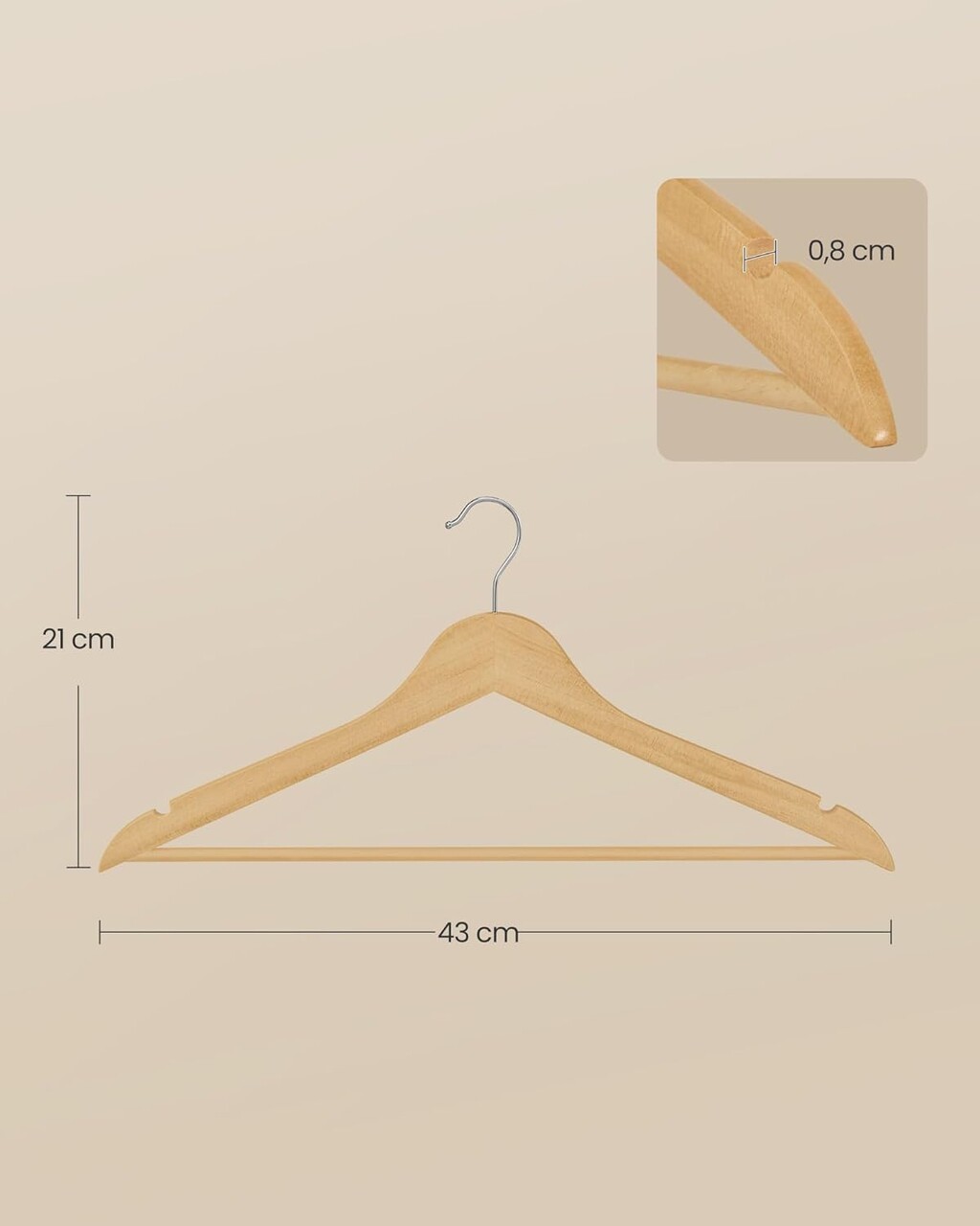 Set 30 umerase subtiri din lemn, Songmics, 43x0.8x21 cm, lemn de mesteacan, natural - imagine 5