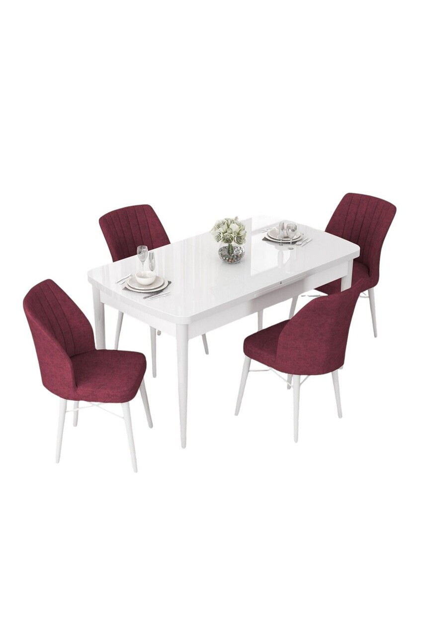 Set masa extensibila si scaune (5 piese), Hanah Home, Nef, Alb / Burgundia — imaginea 2