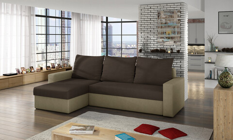 Coltar extensibil reversibil 3 locuri ELTAP, Livio, 237x150x72 cm, lemn/poliester, maro inchis/bej