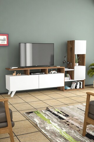 Comoda tv, coraline, tower, 122x53.3x31.6 cm, alb / nuc