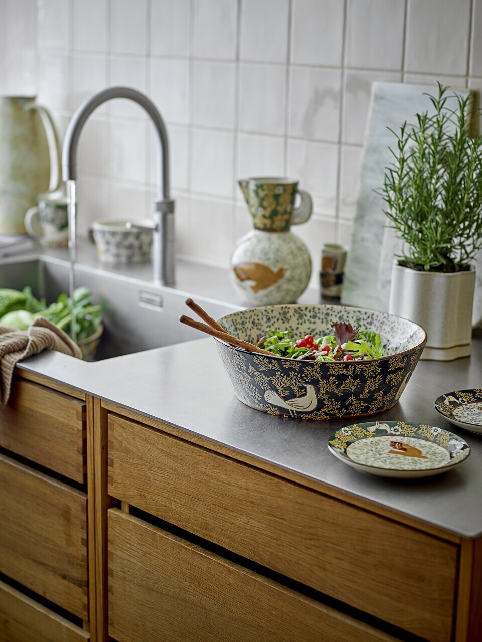 Bol salata, Bloomingville, Hezha, 28x9 cm, 3.35 L, ceramica, albastru - imagine 3