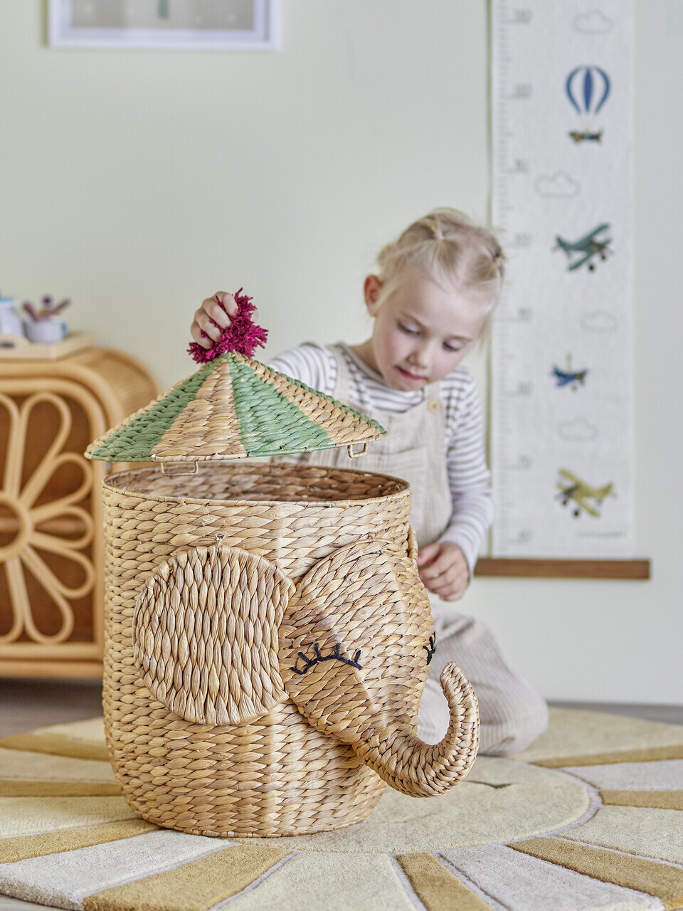 Cos cu capac, Bloomingville, Bobo, 35x35x50 cm, zambila de apa impletita, natural - imagine 4