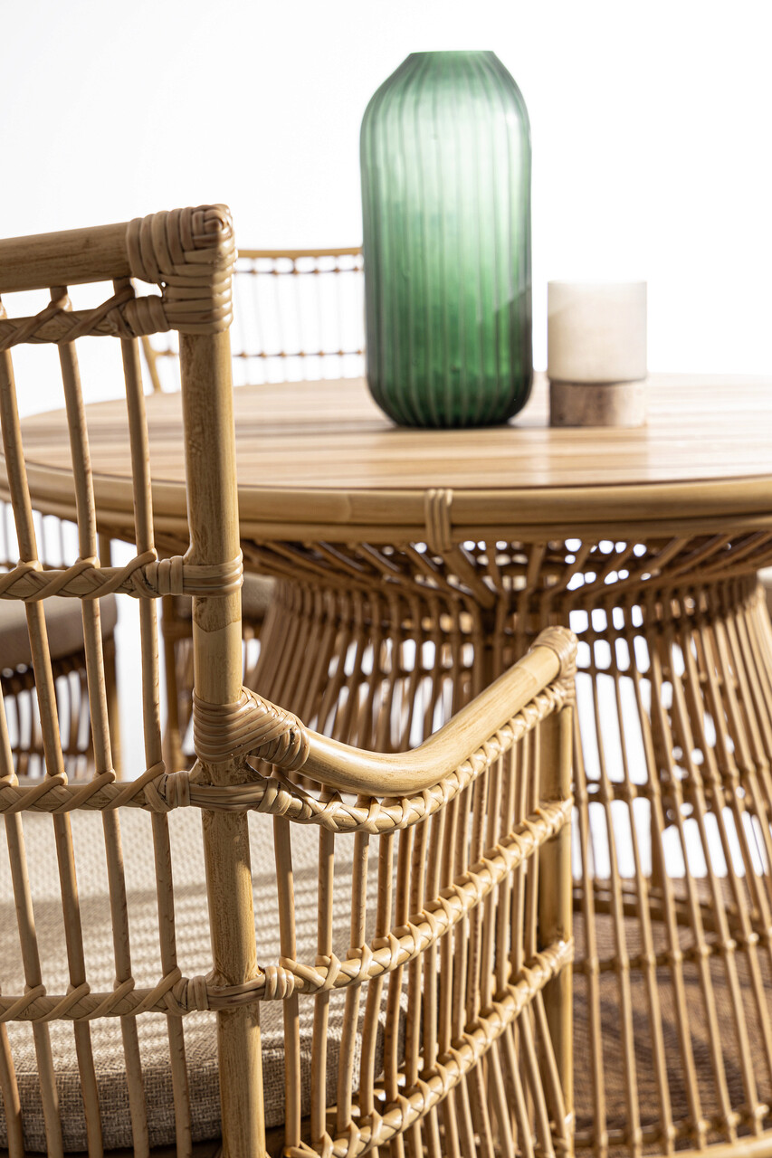 Masa pentru gradina Adelma, Bizzotto, 110x75 cm, aluminiu/fibre sintetice/lemn de tec, natural