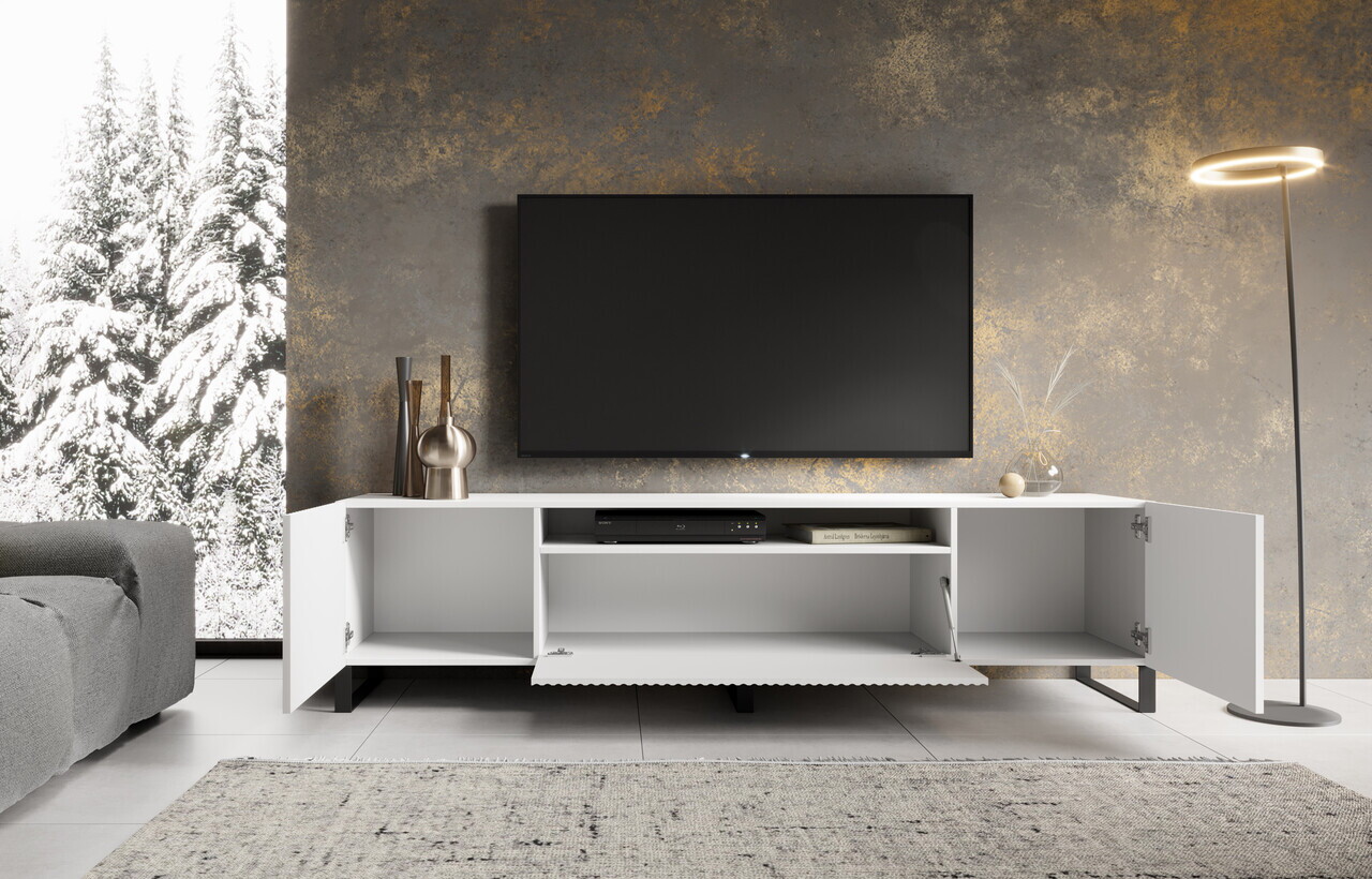 Comoda TV ADRK, Noemi, 200x41x53 cm, PAL melaminat/MDF, alb — imaginea 2