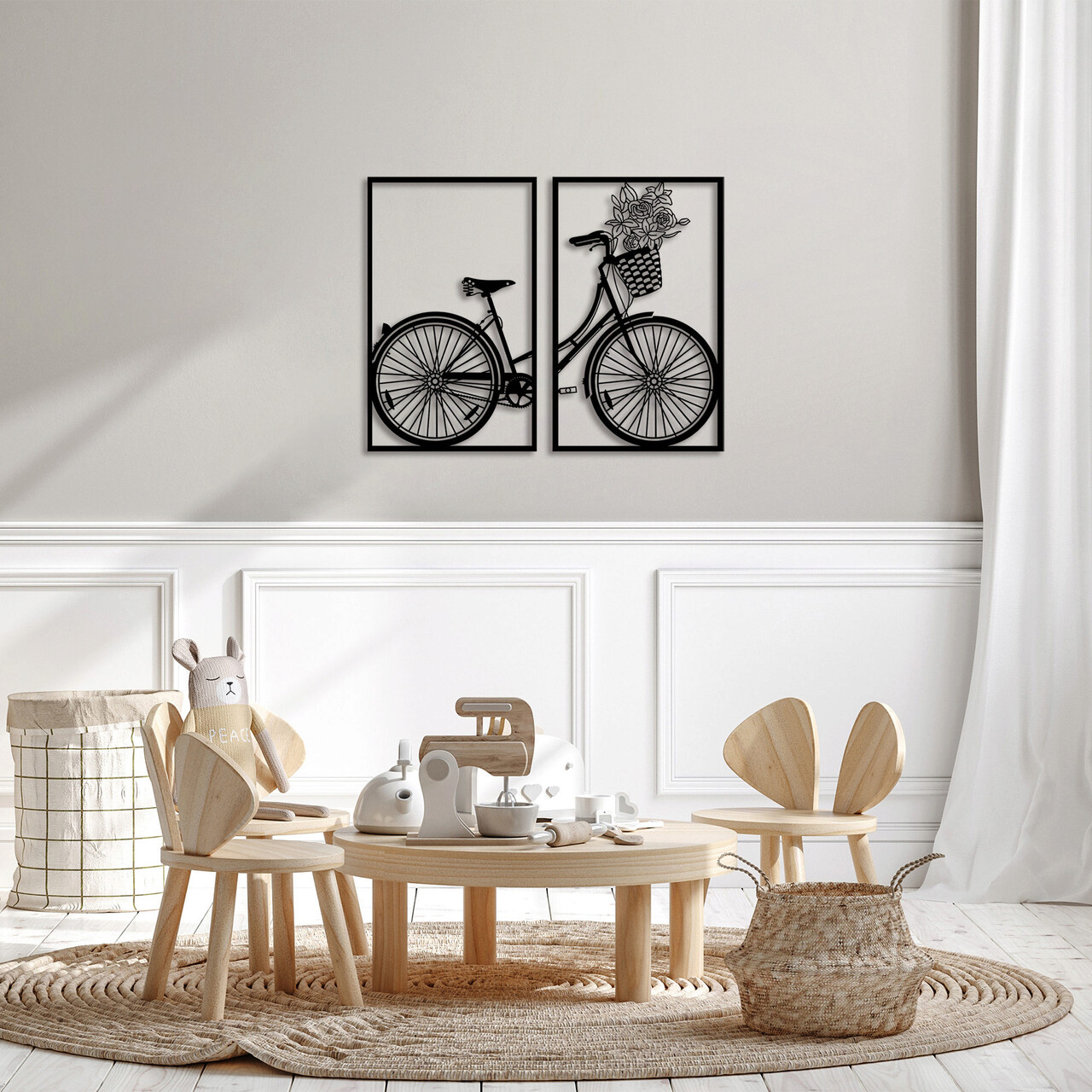 Decoratiune de perete, Nostalgic Bike, Metal, 43 x 70 cm, 2 piese, Negru - 1 | YEO