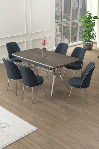 Set masa extensibila si scaune (7 piese), Hanah Home, Poy, Antracit / Crom