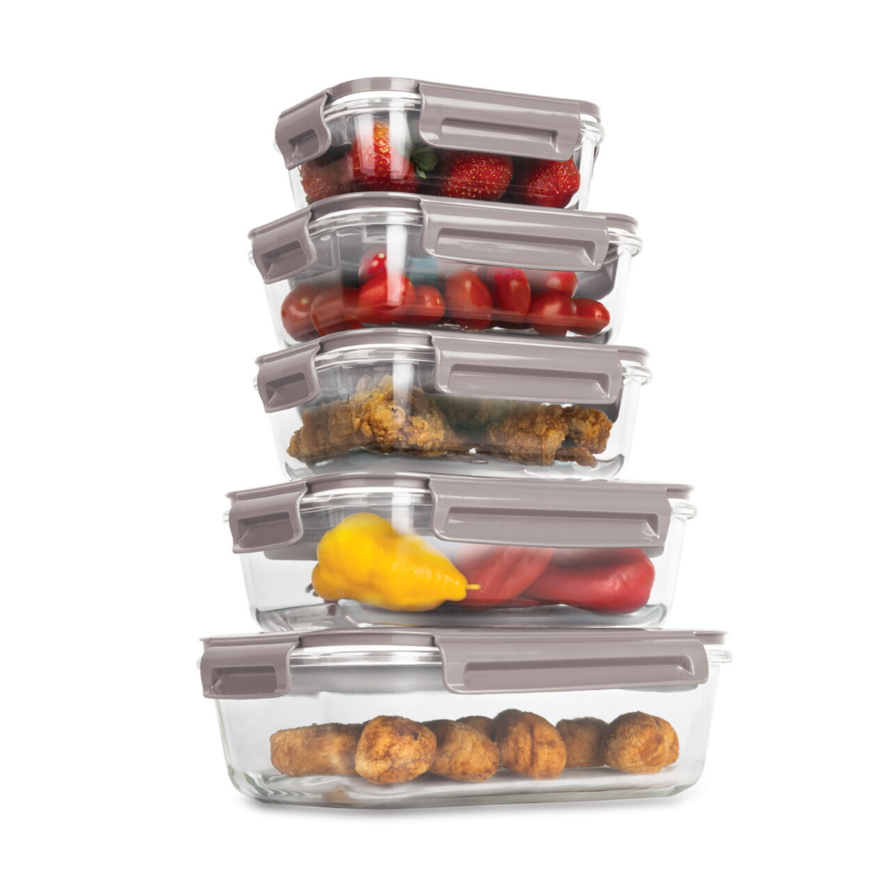 Set 5 caserole cu capac Berlinger Haus, Taupe, 370 ml / 640 ml / 1.04 L / 1.52 L, sticla/plastic, taupe/transparent - imagine 4