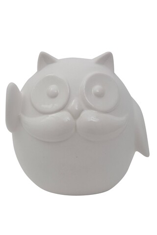 Decoratiune Owl Hello, Mauro Ferretti, 13.5 cm, ceramica, alb