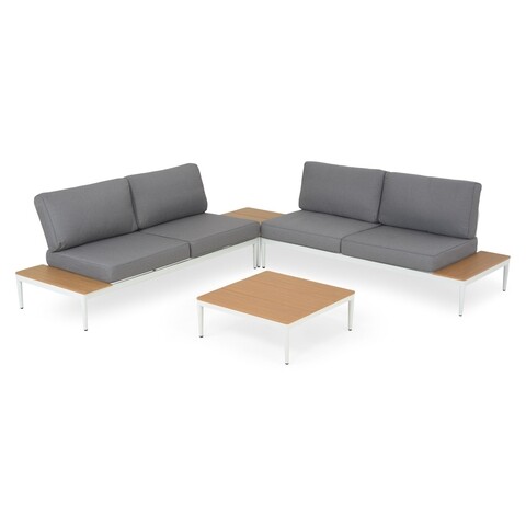 Mobilier pentru gradina/terasa, ronan, 259 x 259 x 64 cm, aluminiu, alb/gri