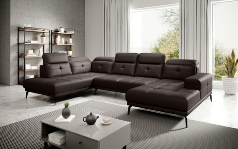 Coltar stanga 6 locuri ELTAP, LT-66SOF, Bretan, 350x205x107 cm, lemn/poliester, maro inchis