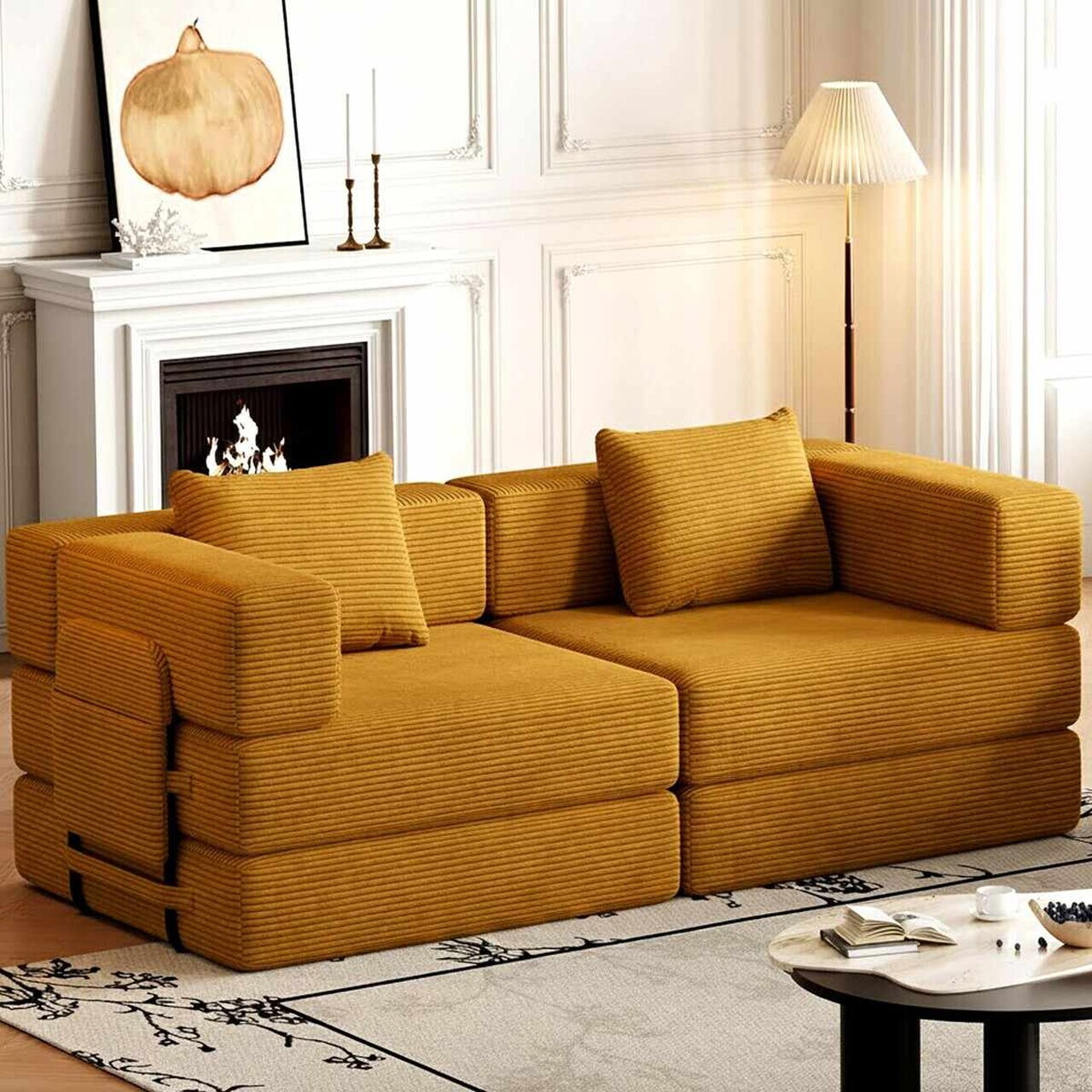 Canapea extensibila 3 locuri, Atelier del Sofa, 326NYR1158, Galben mustar