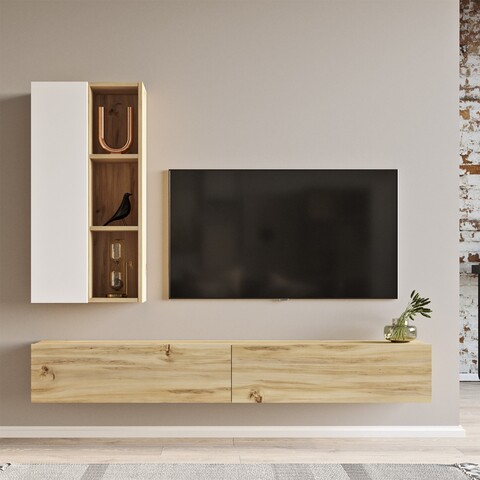Comoda TV cu raft, Yardley, LV10 – WK, pal melaminat, stejar/alb Comode