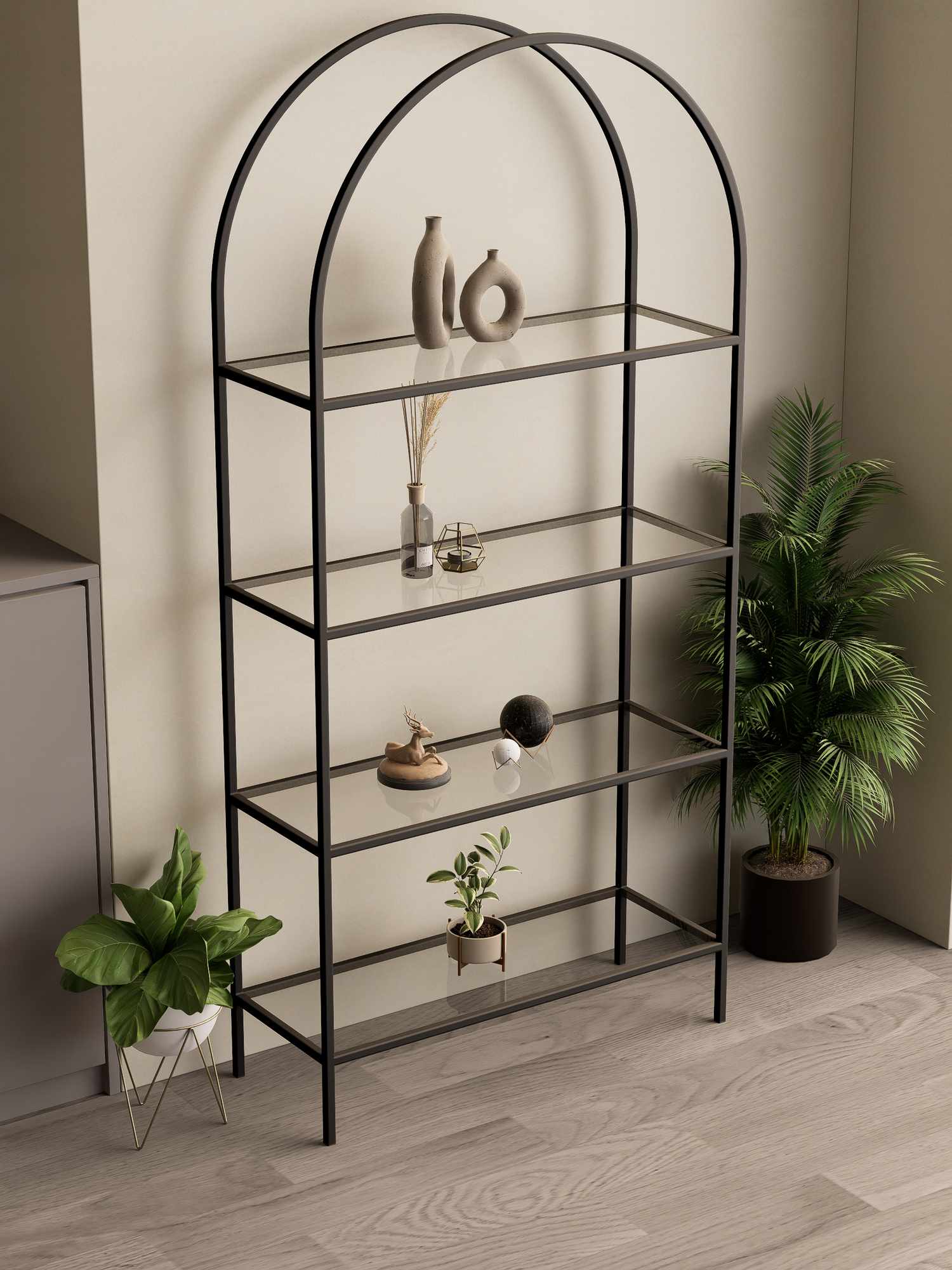 Corp biblioteca, Hanah Home, Linda, 80x172x30 cm, Negru
