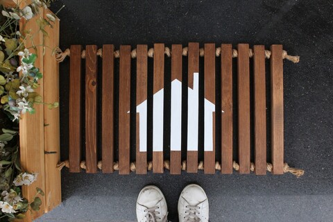 Covoras de intrare, Home, 64×40 cm, Lemn, Maro / Negru La Moneta