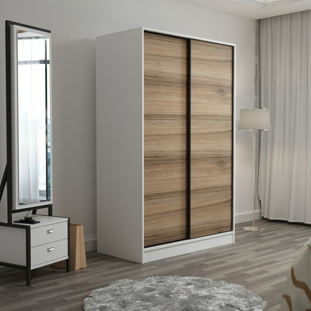 Dulap pentru haine, Minerva, Kale White Oak, 120x190x60 cm, PAL, Stejar alb - 2 | YEO