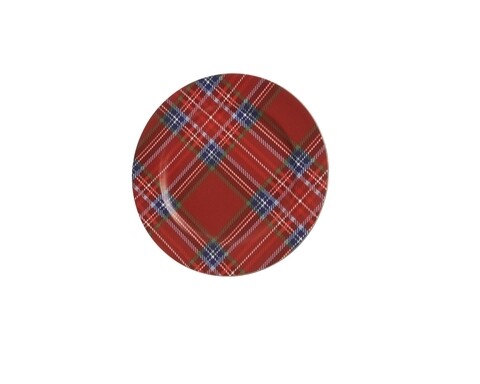 Platou check print, decoris, Ø33 cm, polipropilena, rosu/albastru