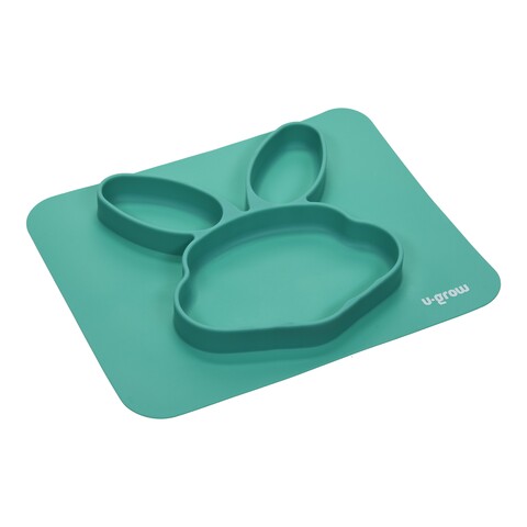 Farfurie din silicon Bunny, U-grow, 30×25 cm, silicon, albastru mezoni.ro