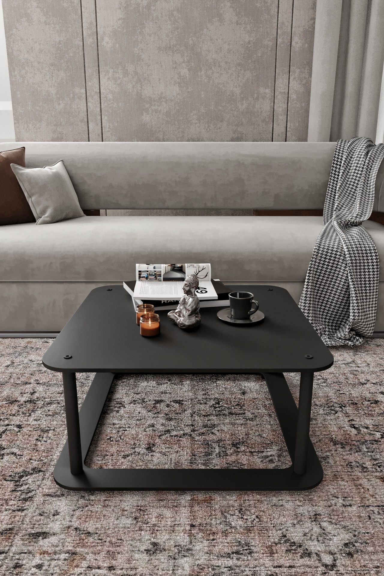 Masuta de cafea, Hanah Home, Hole Square, 70x38x70 cm, MDF , Negru