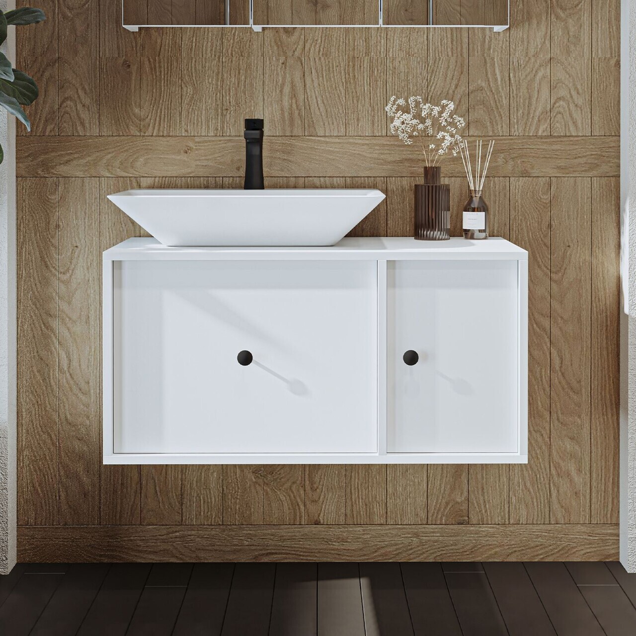 Dulap de baie cu chiuvetă, Hanah Home, 2537, 90x56.5x45 cm, MDF, Alb