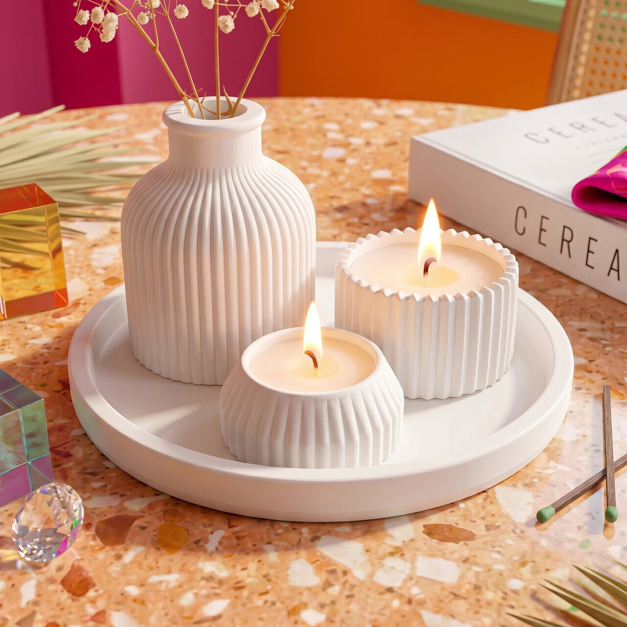 Set de lumanari, Ers1271 HC, BETON, Alb — imaginea 2
