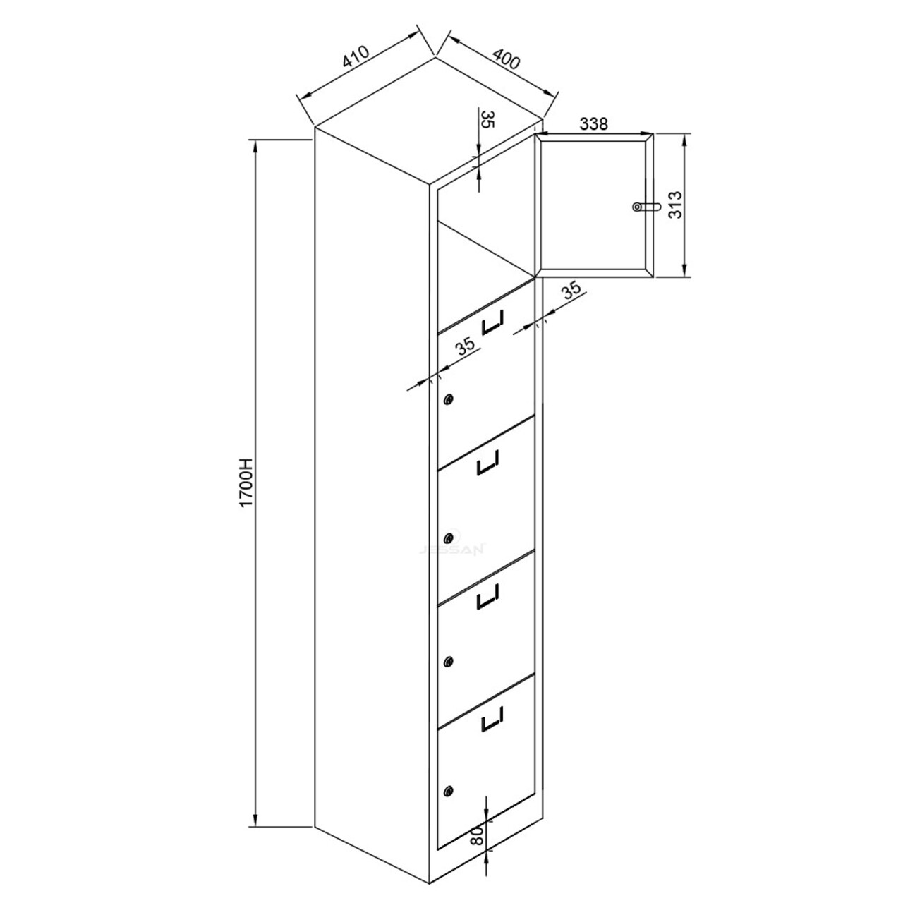 Dulap de depozitare cu incuietoare, Shelvoria, Js1016, 41x170x40 cm, Otel, Gri deschis