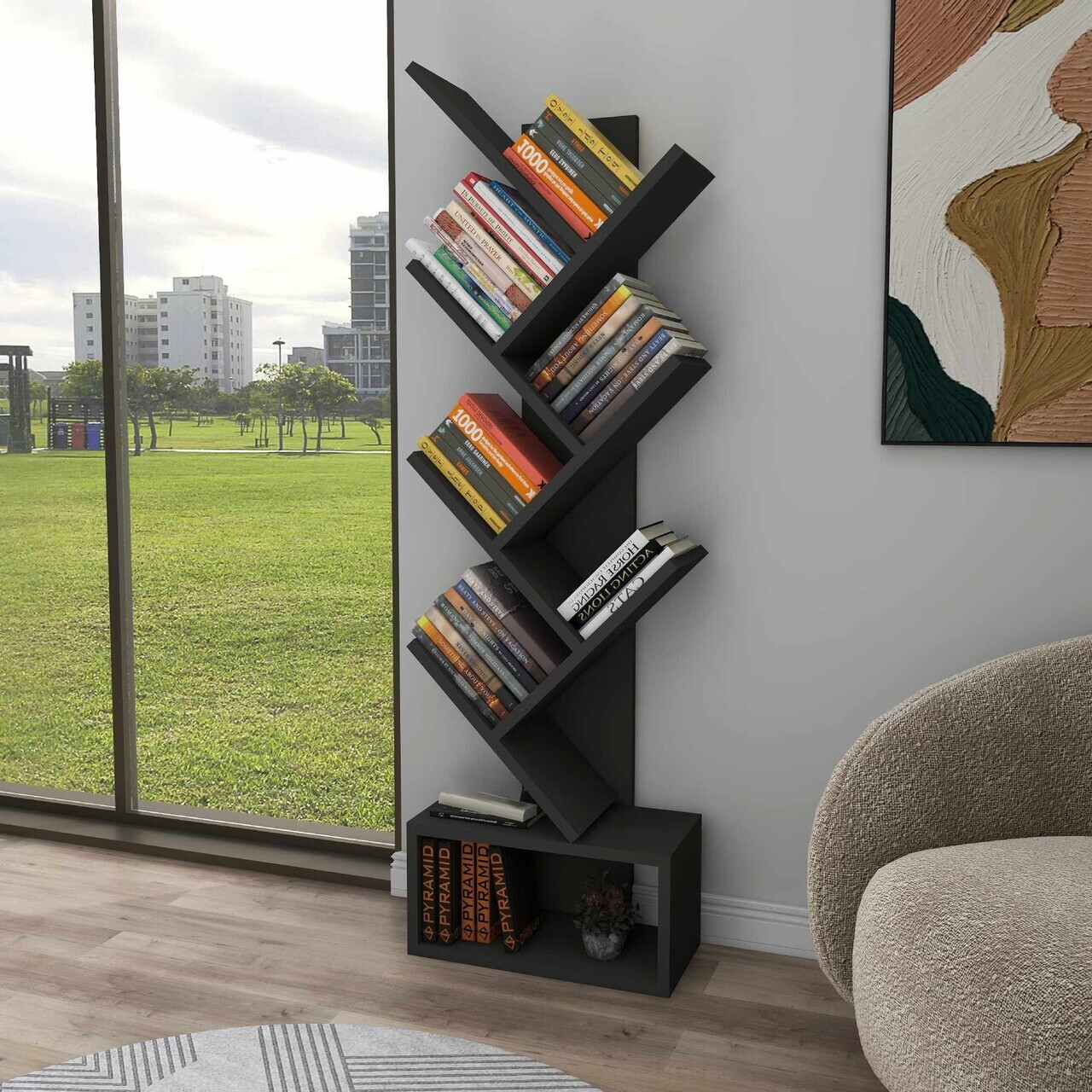 Corp biblioteca, Hanah Home, Erine, 40x140x21.6 cm, Antracit — imaginea 3