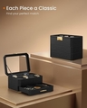 Cutie de ceasuri cu 3 niveluri Ronne, Songmics, 27.3x16.3x20.5 cm, 8 compartimente, piele ecologica/metal, negru/gri