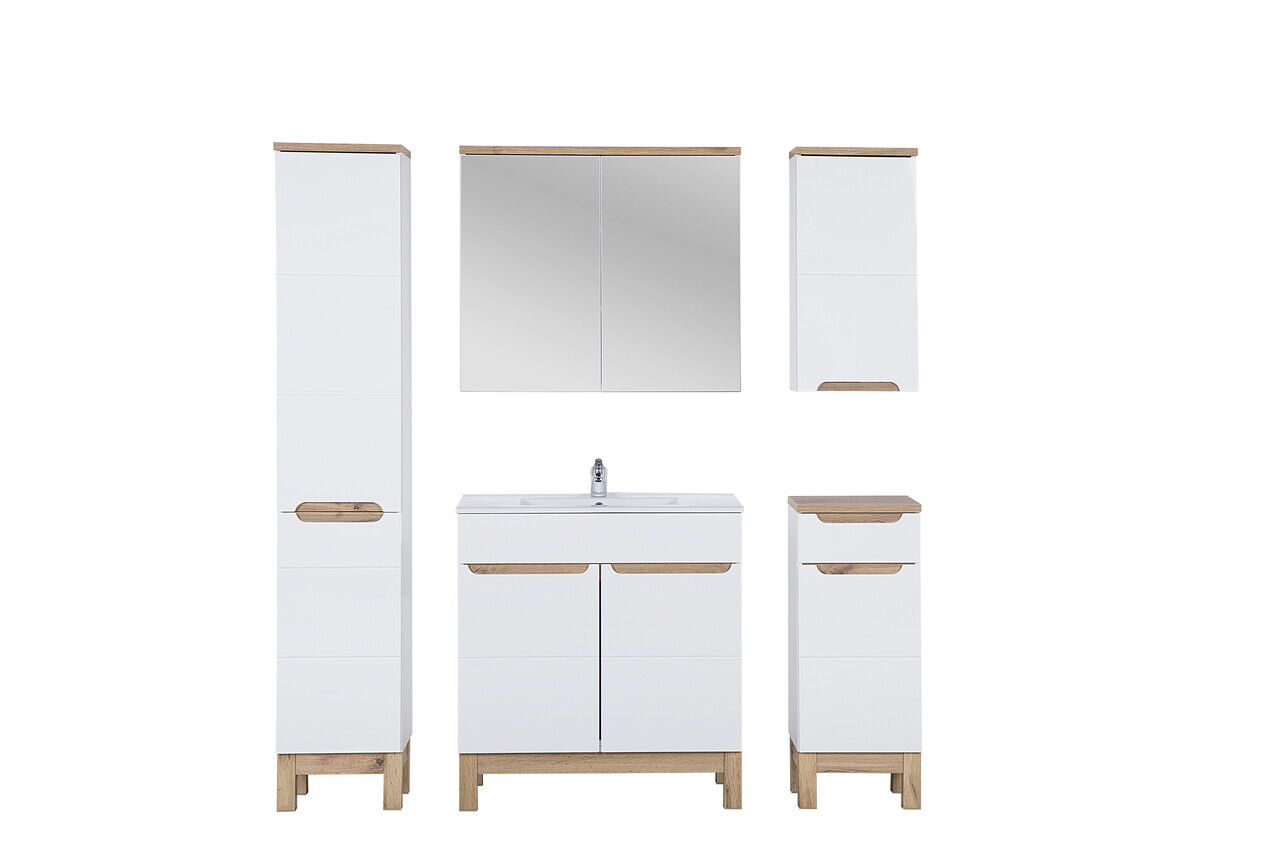 Set mobilier baie Bali White Lava 80 cm 804 1, dulapuri, masca cu lavoar si cabinet cu oglinda, Comad, MDF/PAL, alb - view 2