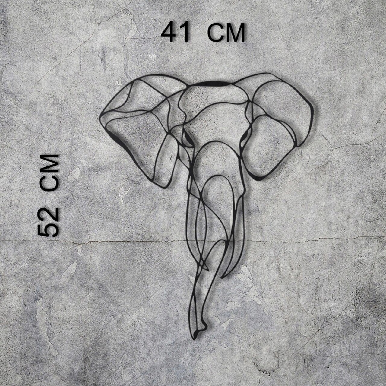 Decoratiune de perete, Elephant 2, Metal, Dimensiune: 52 x 41 cm, Negru