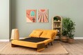Canapea extensibilă cu 2 locuri, Futon, 859FTN2728, Metal , Galben mustar