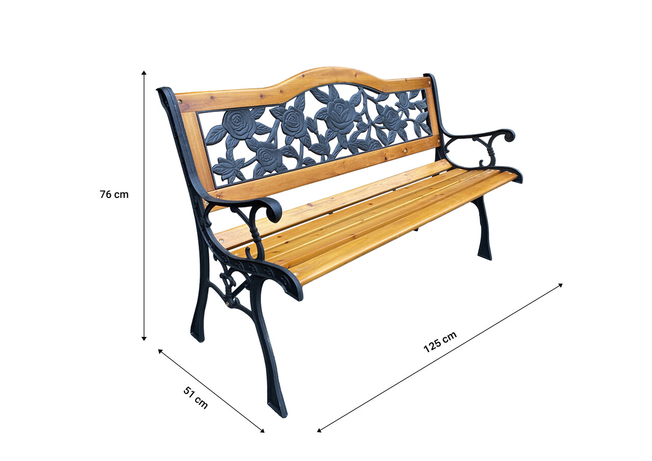 Banca pentru gradina Heinner, 125x51x76 cm, otel/PVC/lemn, natur/negru