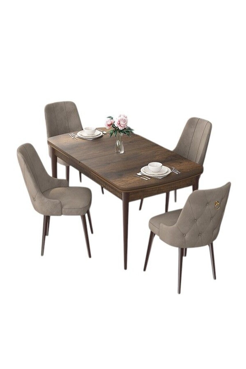 Set masa extensibila si scaune (5 piese), Hanah Home, Nex, Model baroc din lemn / Cappuccino — imaginea 2