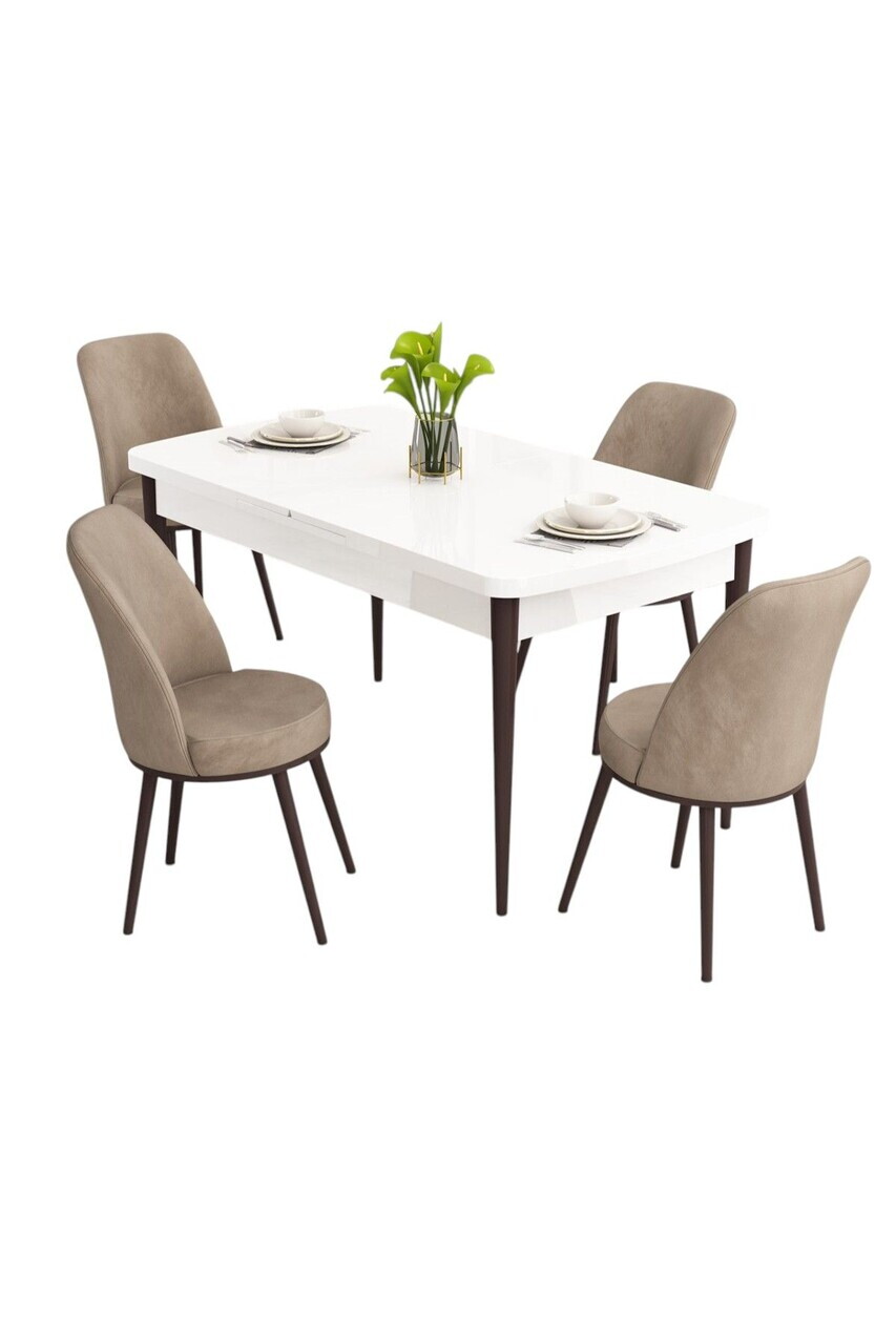 Set masa extensibila si scaune (5 piese), Hanah Home, Nix, Alb / Maro / Cappuccino — imaginea 2