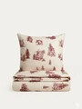 Lenjerie de pat King Size, Peisa, Homla, 200x220 cm, 3 piese, bumbac, bej/rosu