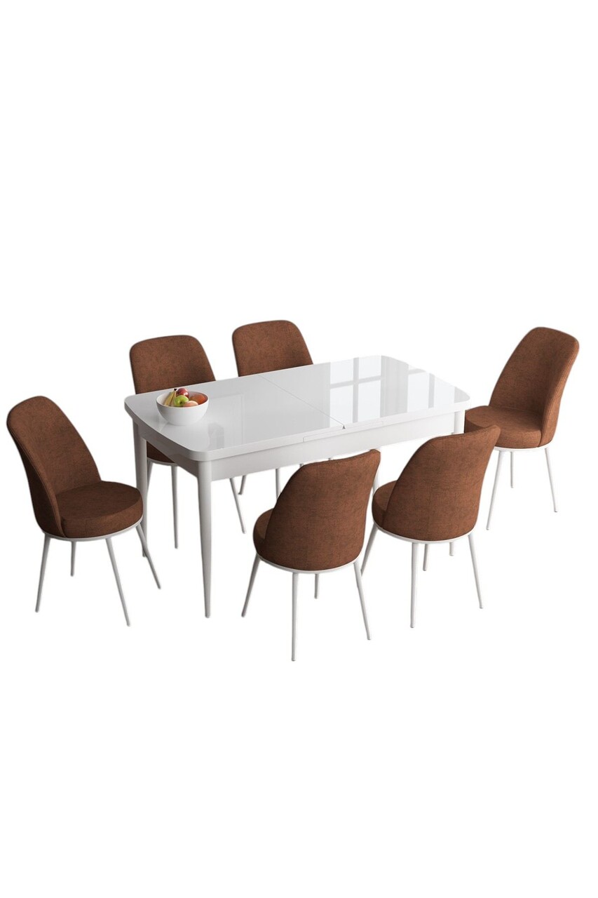 Set masă și scaune extensibile (7 Pieces), Hanah Home, El, Alb / Roșu-catifea - view 2