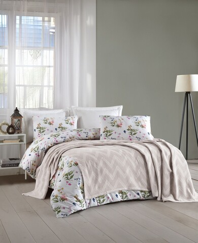 Set cuvertura pique dubla, Zigzag - Light Grey, Şaheser, Bumbac