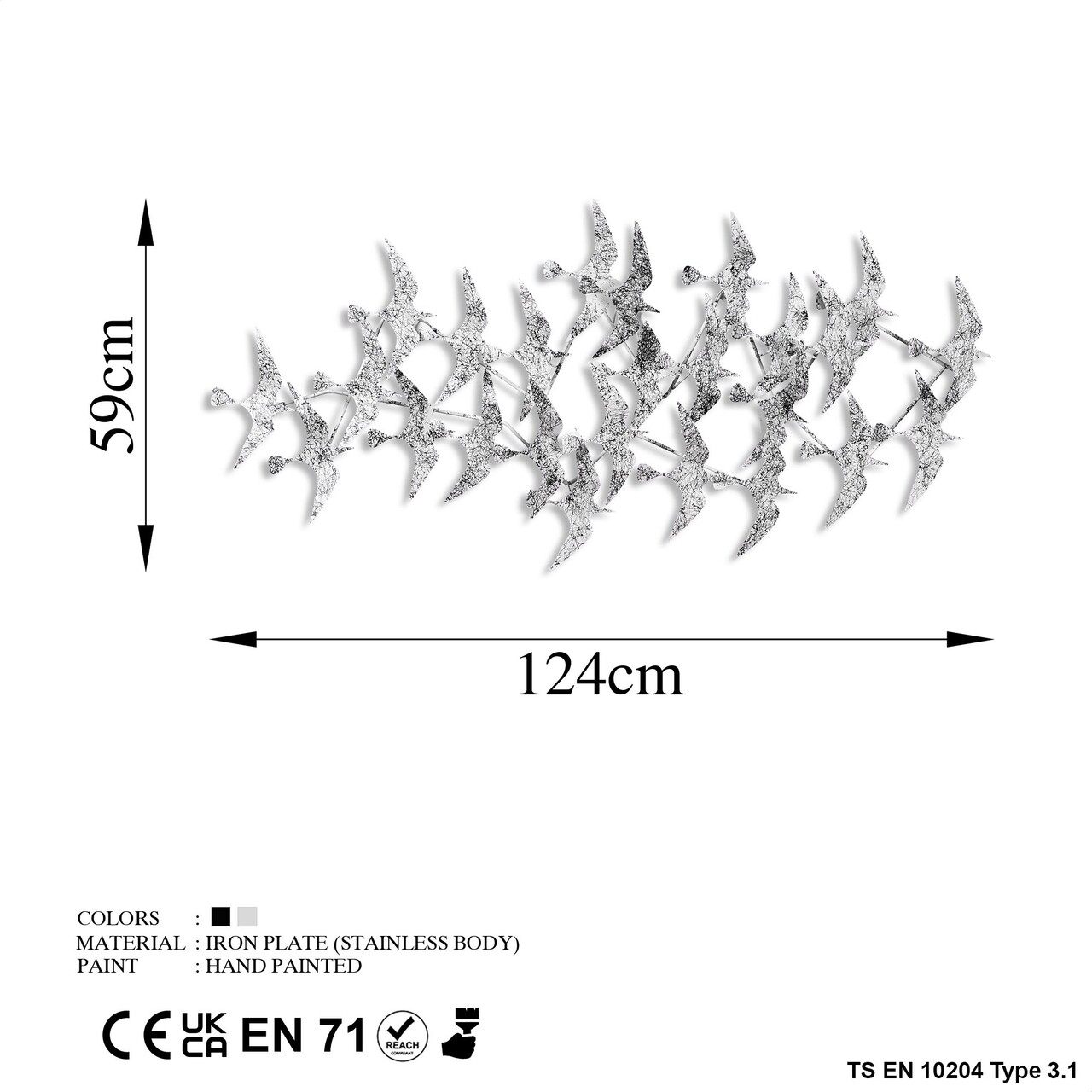 Decoratiune de perete, Martılar 2, Metal, Dimensiune: 124 x 59 cm, Multicolor